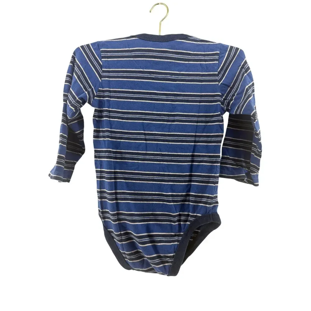 Vintage Children's Place Long Sleeve Bodysuit Blue Stripes 100% Cotton 4T